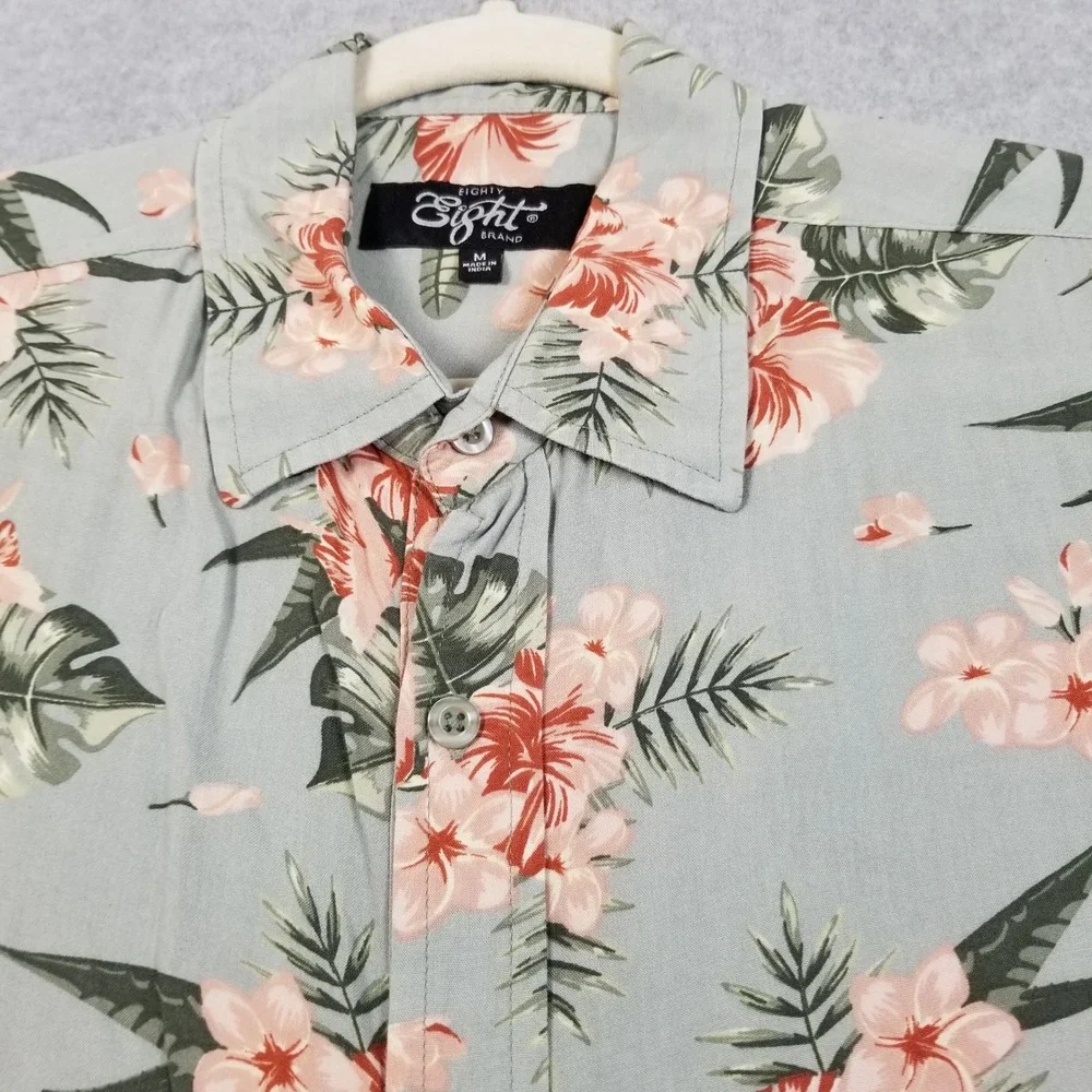 Eighty Eight Button Up Shirt Mens M Medium Green Floral Hawaiian Tropical Camp